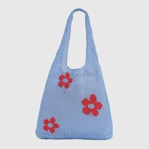 Crotchet knit flower hobo tote bag